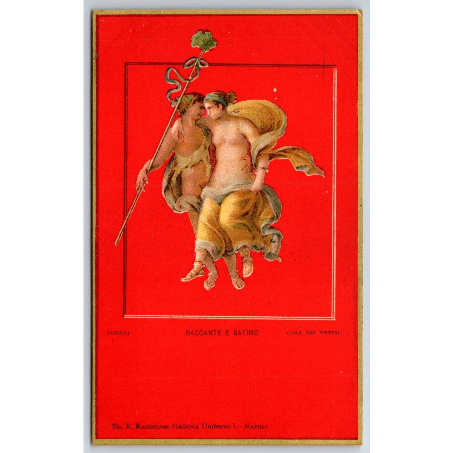 Italian Postcard Pompeii Casa Dei Vettii Bacchant and Satir c1901-1907 NP VGC