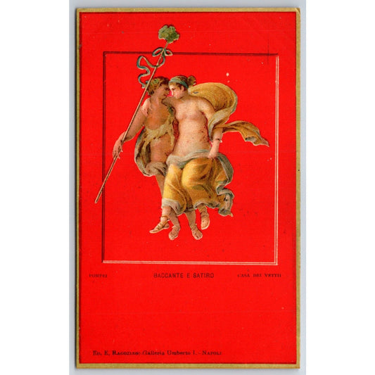 Italian Postcard Pompeii Casa Dei Vettii Bacchant and Satir c1901-1907 NP VGC