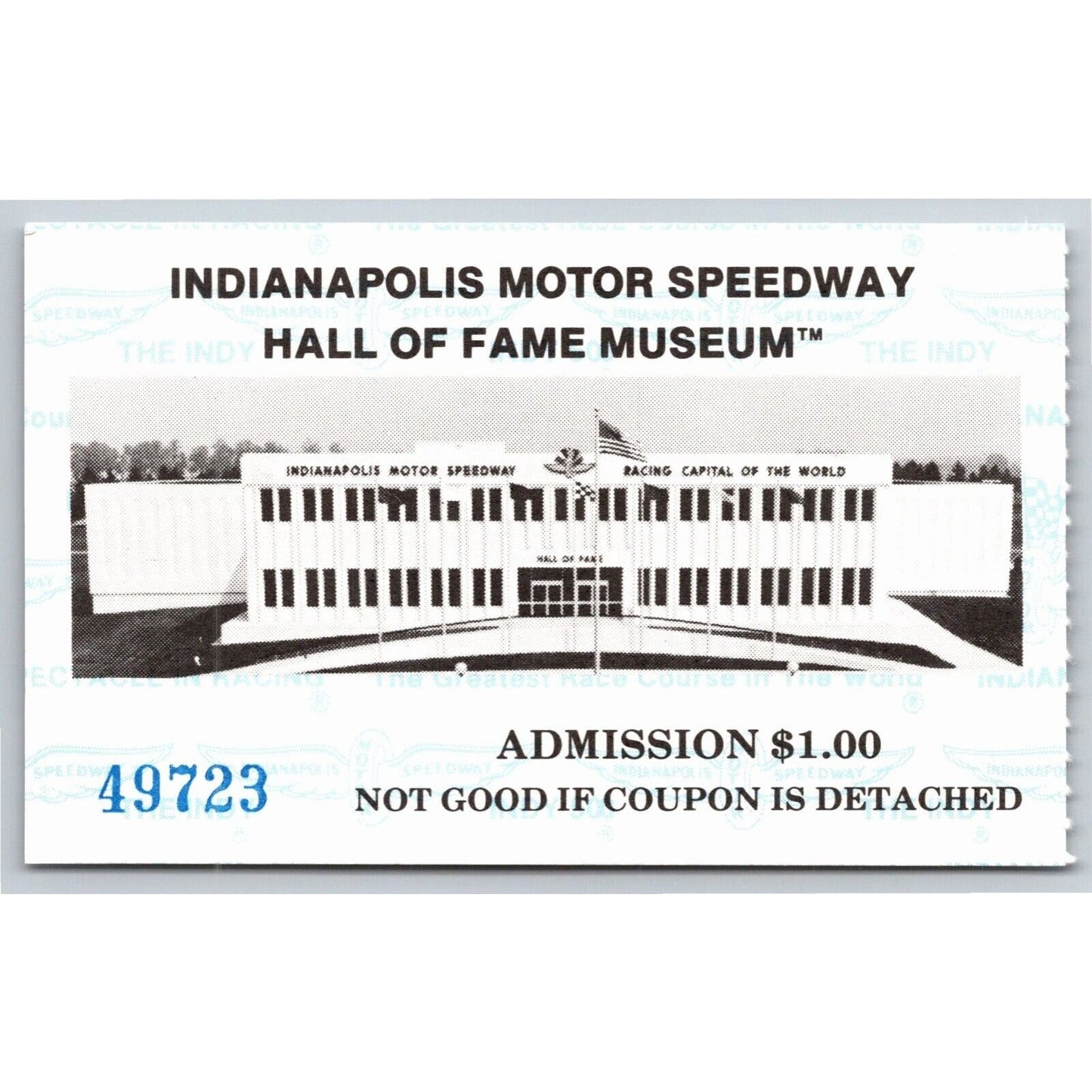 c1980's Indy 500 Hall of Fame Museum Ticket Stub Card Indianapolis #49723