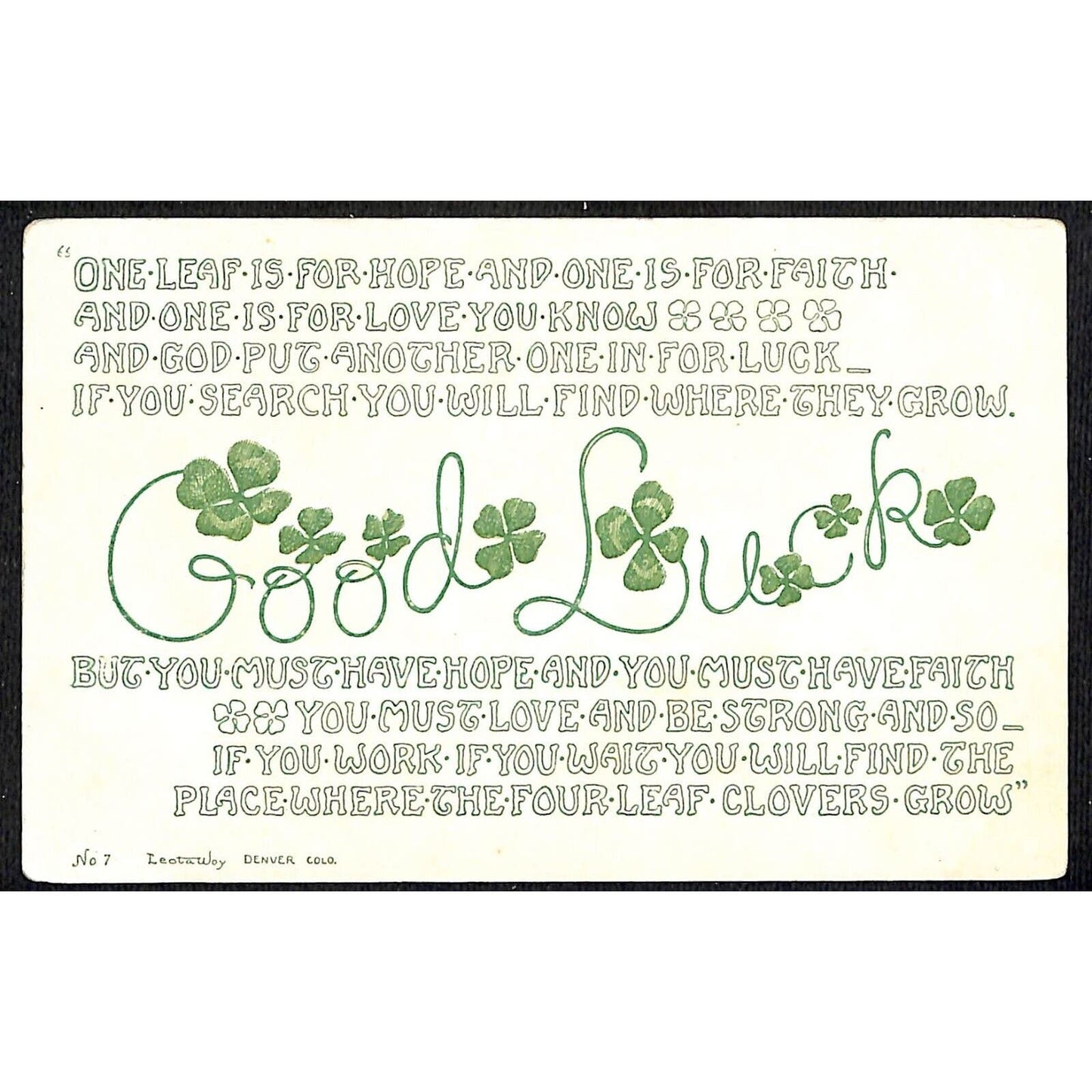 Irish Postcard Good Luck "One Leaf Is For Hope" Clover Embossed NP c1910-15