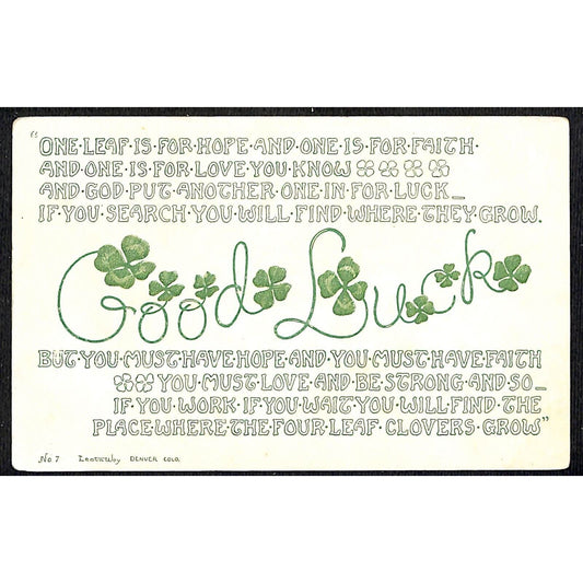 Irish Postcard Good Luck "One Leaf Is For Hope" Clover Embossed NP c1910-15