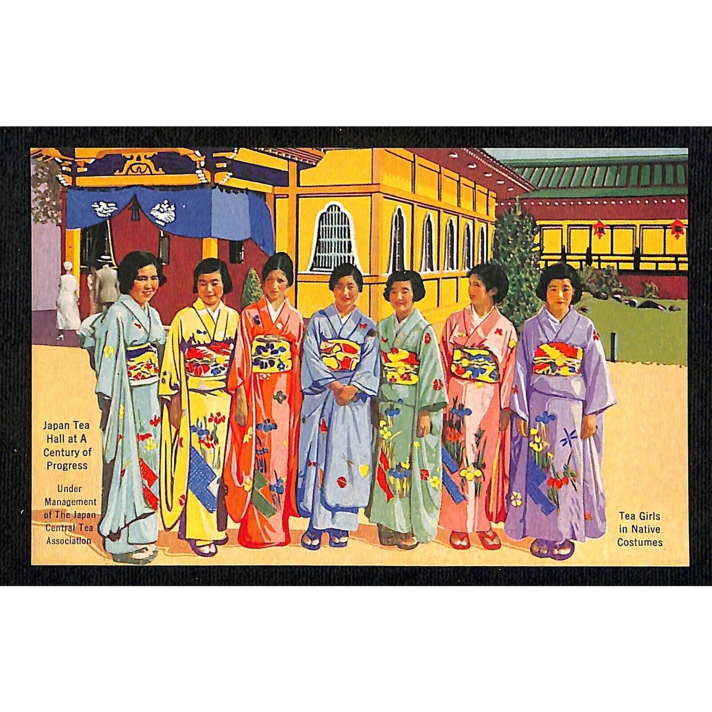 Japanese Pavilion Postcard - Tea Girls in Costume 1933 Chicago World's Fair VGC