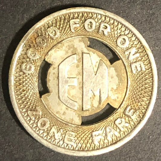 c1947 16mm Eastern Massachusetts St. RY. Co. G/F Zone Brass Transit Token