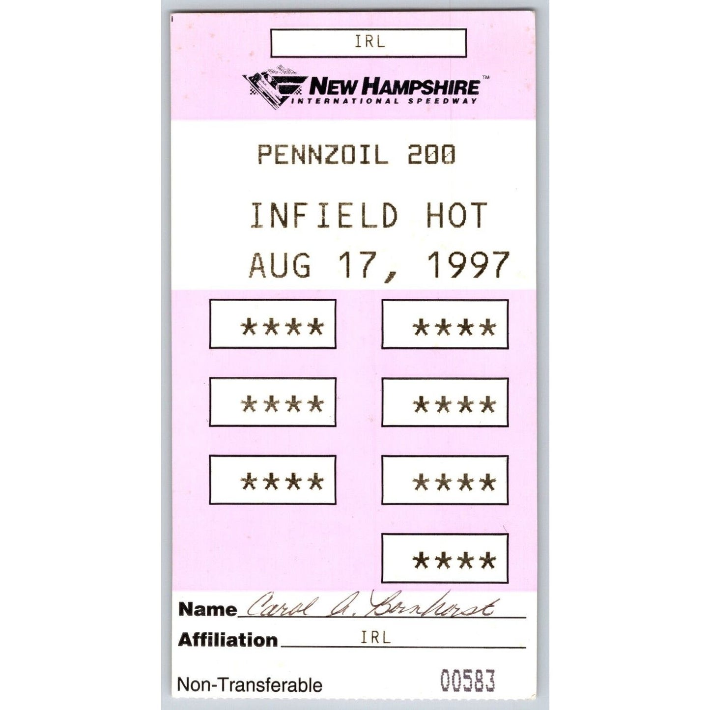 1997 New Hampshire International Speedway Pennzoil 200 Infield Hot Pass
