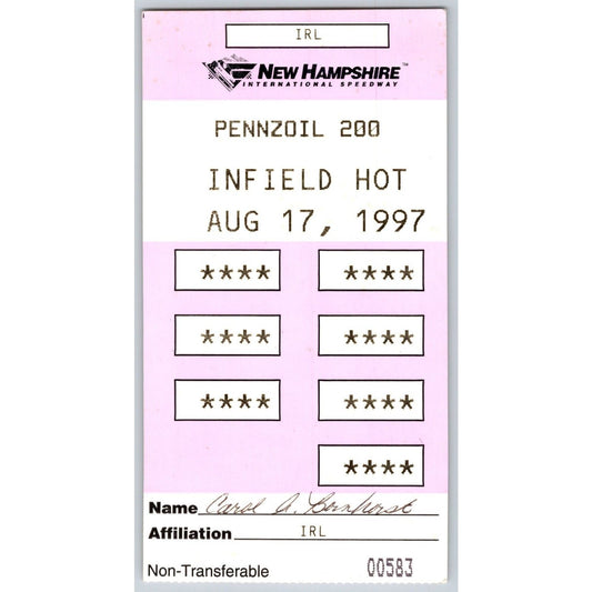 1997 New Hampshire International Speedway Pennzoil 200 Infield Hot Pass