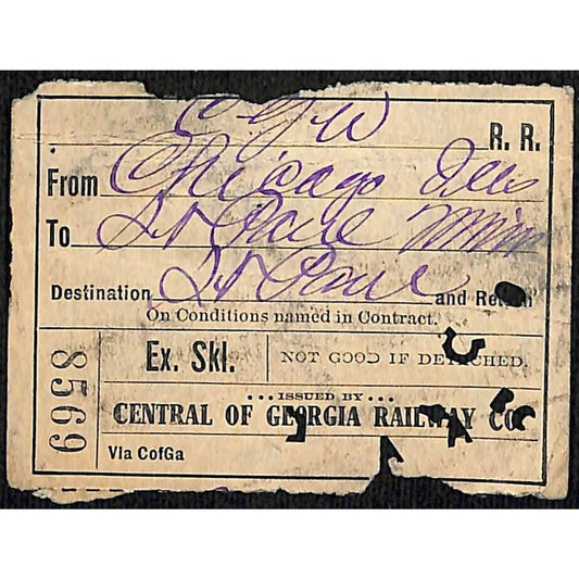 Central of Georgia Railway 1923 Railroad Ticket Chicago to St. Paul #8569