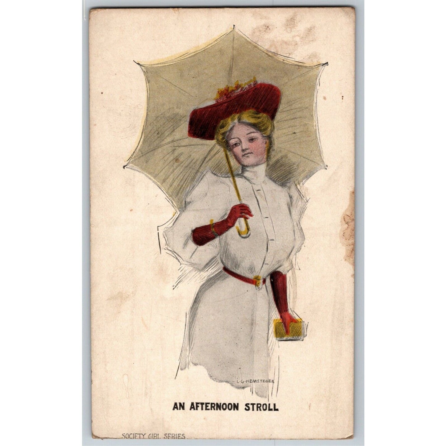 c1907 Vintage Society Girls Series "An Afternoon Stroll" Hemsteger Postcard