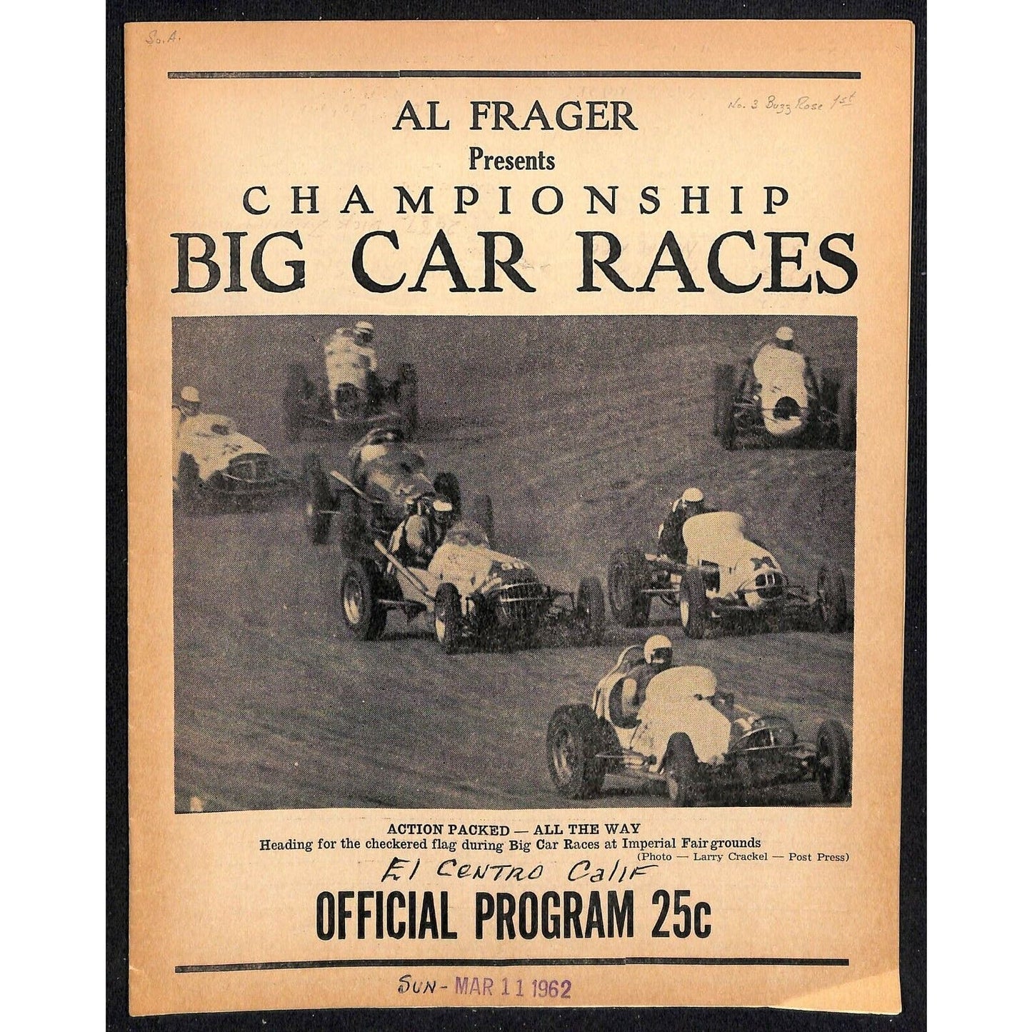 Scarce Mar 11 1962 California Auto Racing CRA Program Big Car El Centro 12pp.