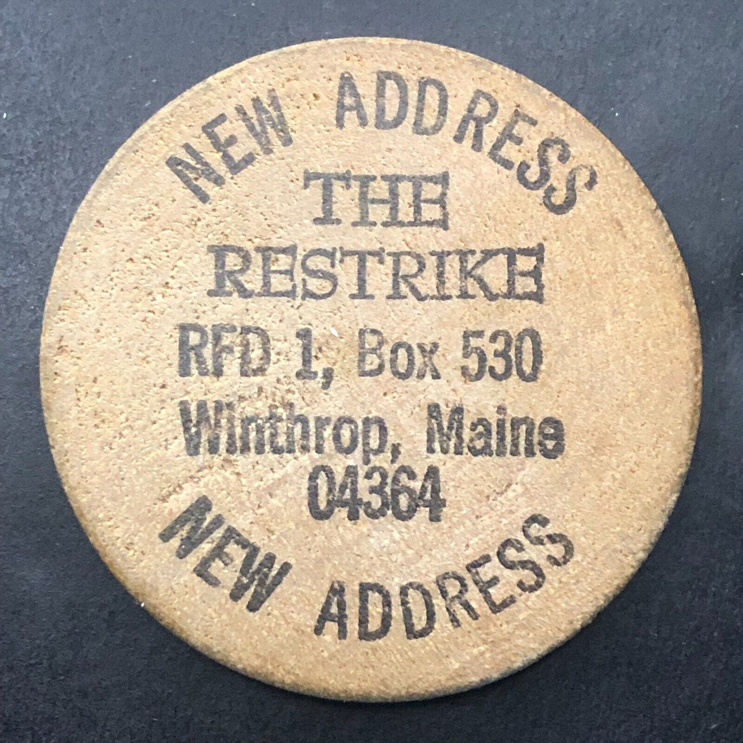 Winthrop, Maine "The Restrike" Wooden Nickel 38mm c1970's