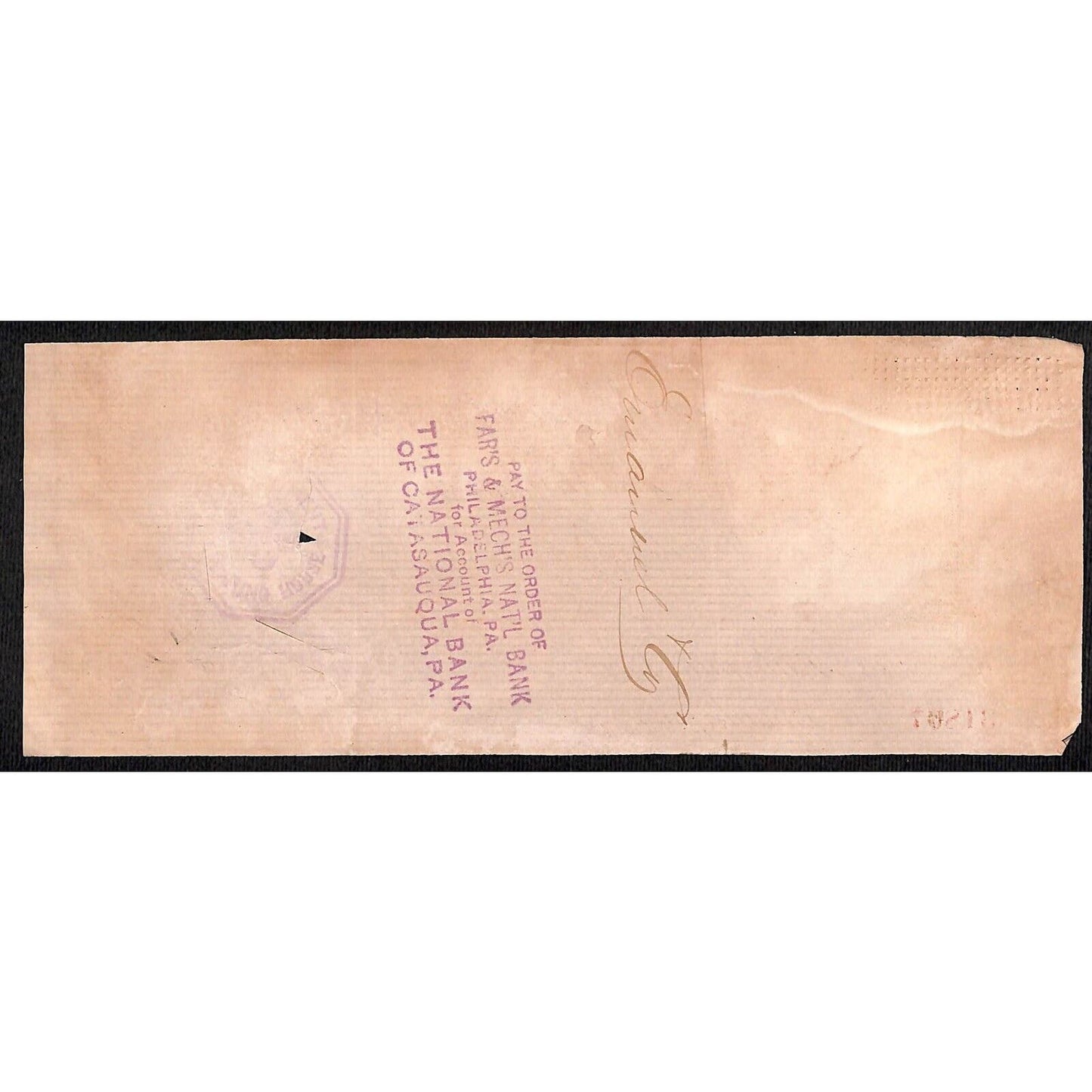 Bethlehem, PA 1879 First National Bank Check #31802 Deer Vignette & Tax Stamp