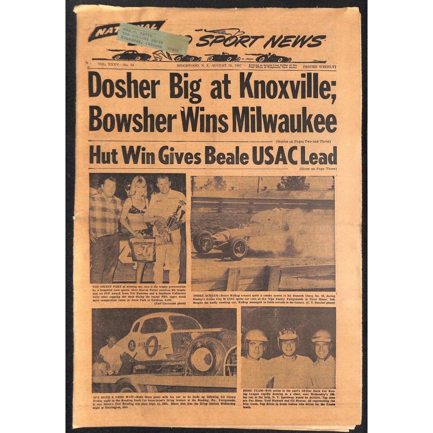 National Speed Sport News 8/16 1967 Dosher & Bowsher Wins Racing 23pp