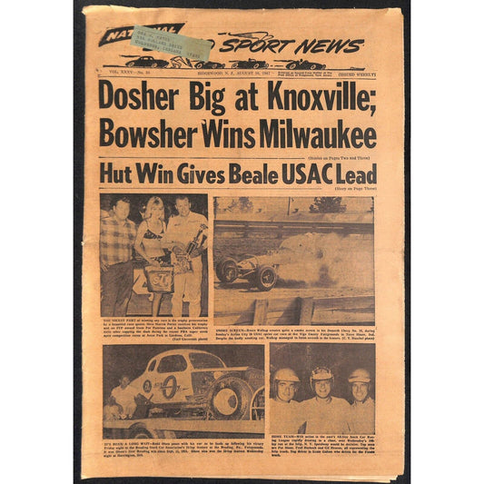 National Speed Sport News 8/16 1967 Dosher & Bowsher Wins Racing 23pp