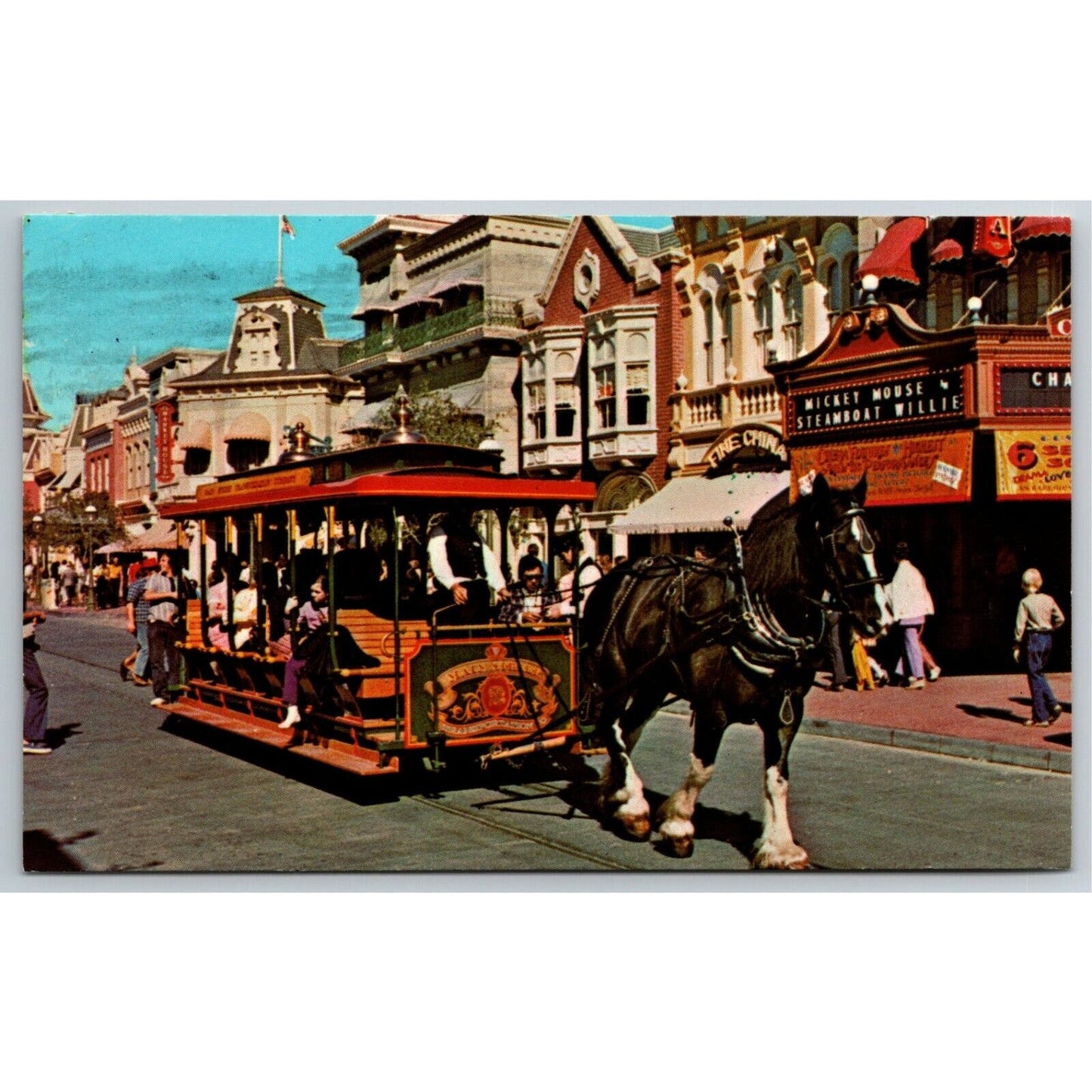 Vintage Disney World Postcard - "Reliving The Good Old Days" (Trolley Main St)