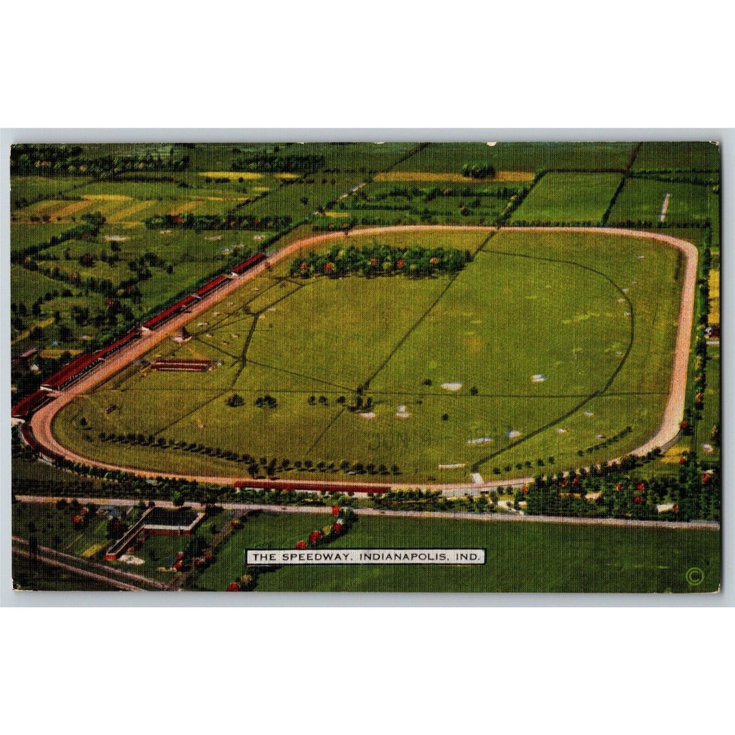 Indy 500 Linen Postcard 1935 "The Speedway, Indianapolis, IND" Unposted - VGC