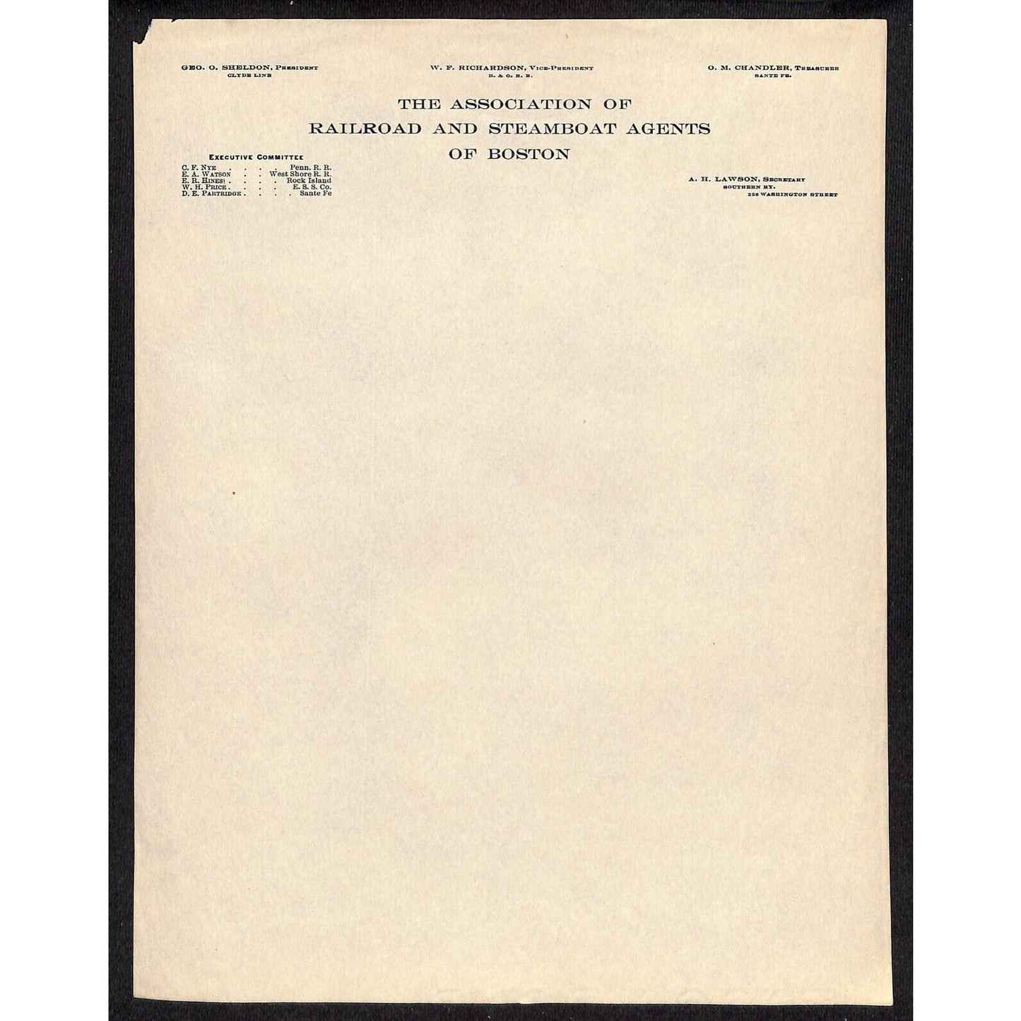 Association of Railroad and Steamboat Agents Boston Letterhead Sheet