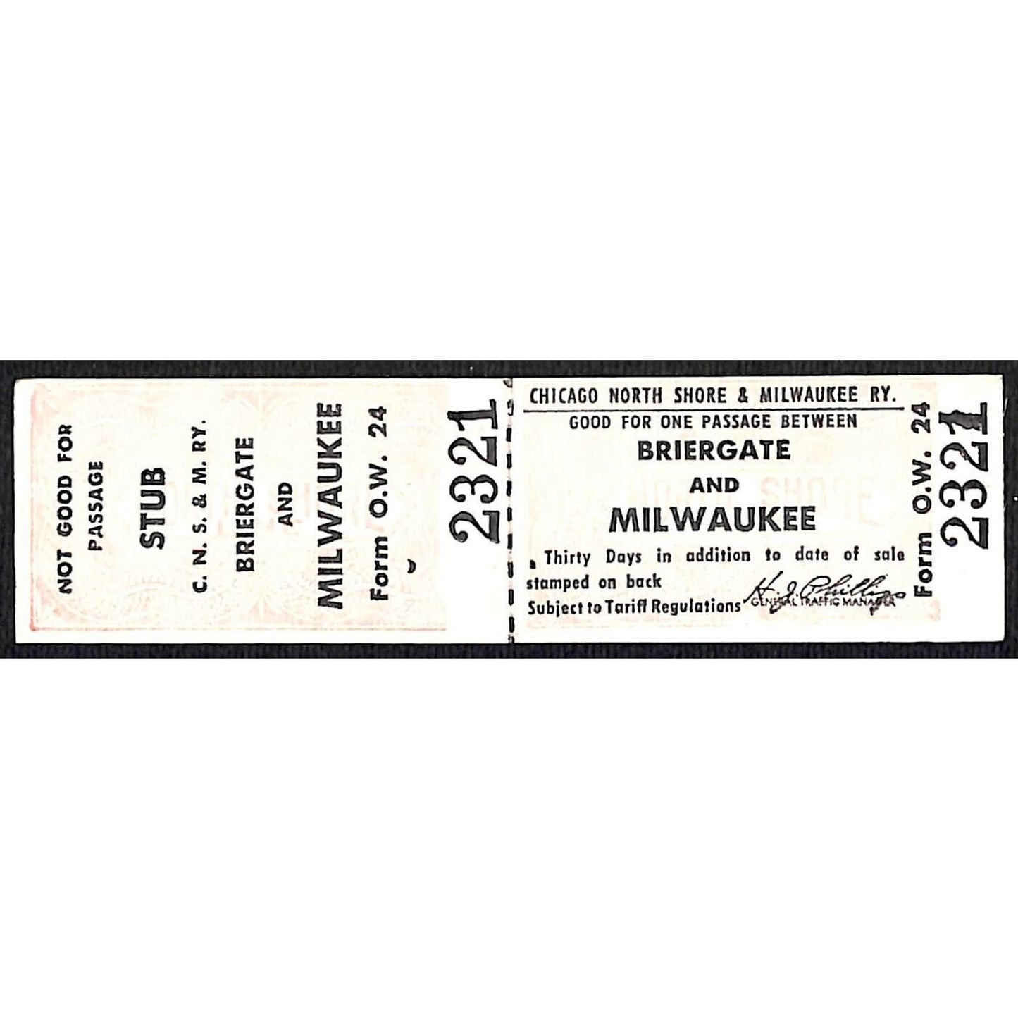 Chicago North Shore & Milwaukee Ry Railroad Ticket / Stub Briergate Unused #2321