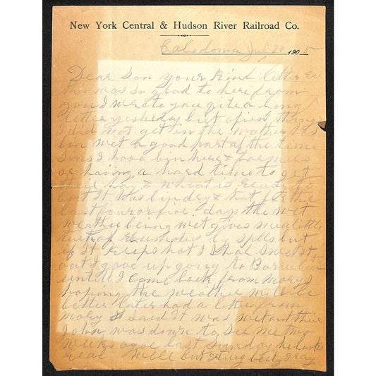 New York Central & Hudson River Railroad 1905 Letterhead AL