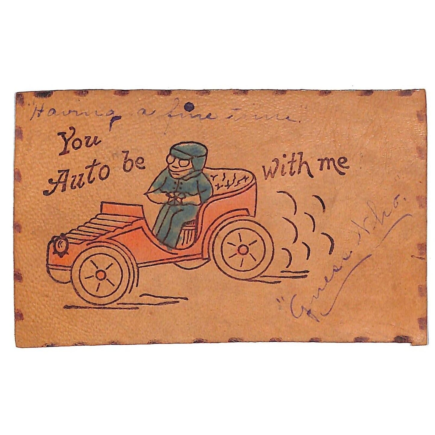 Funny Leather Postcard "You Auto Be With Me" Automobile Humor