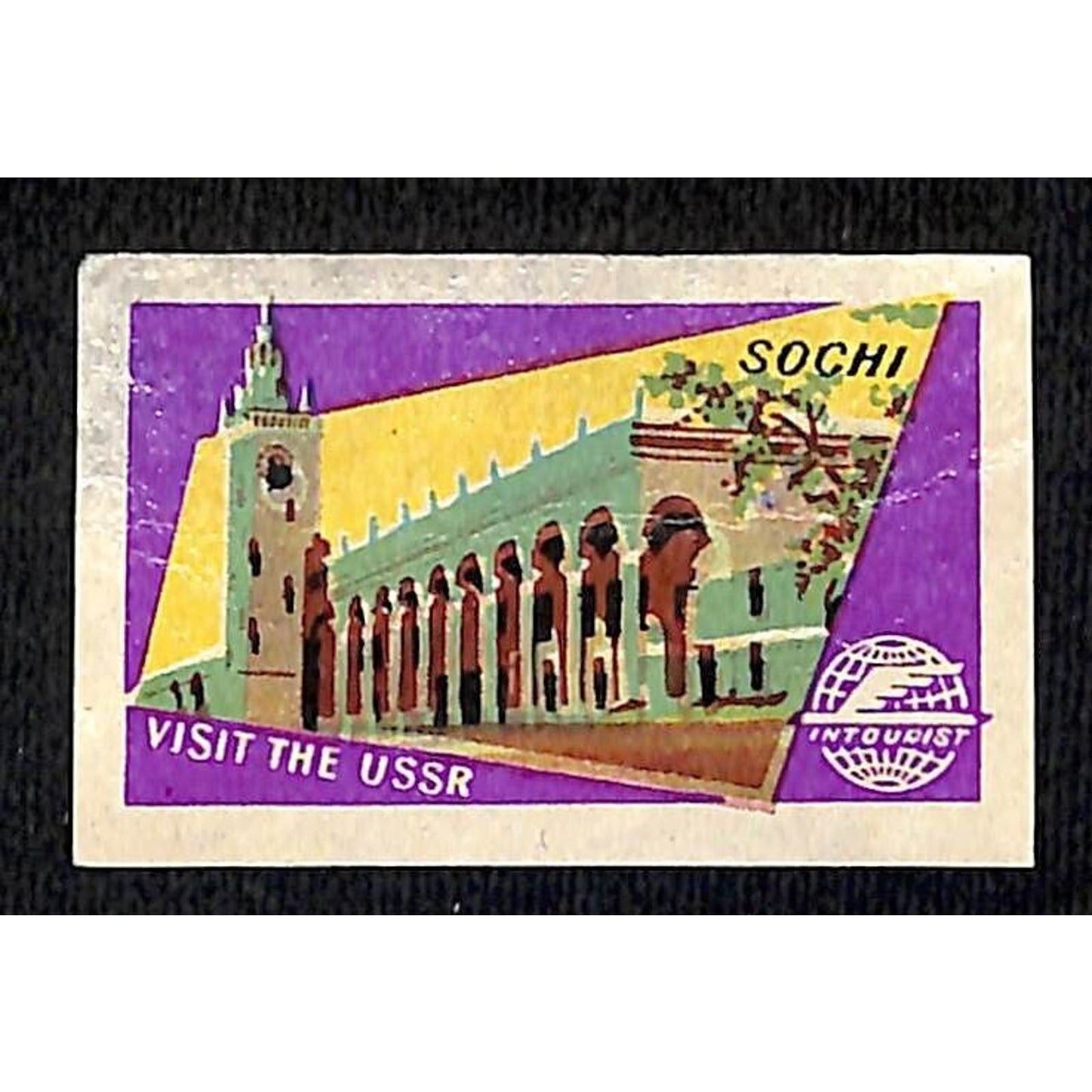 Vintage Matchbox Label Intourist Visit the USSR - Sochi c1955-65