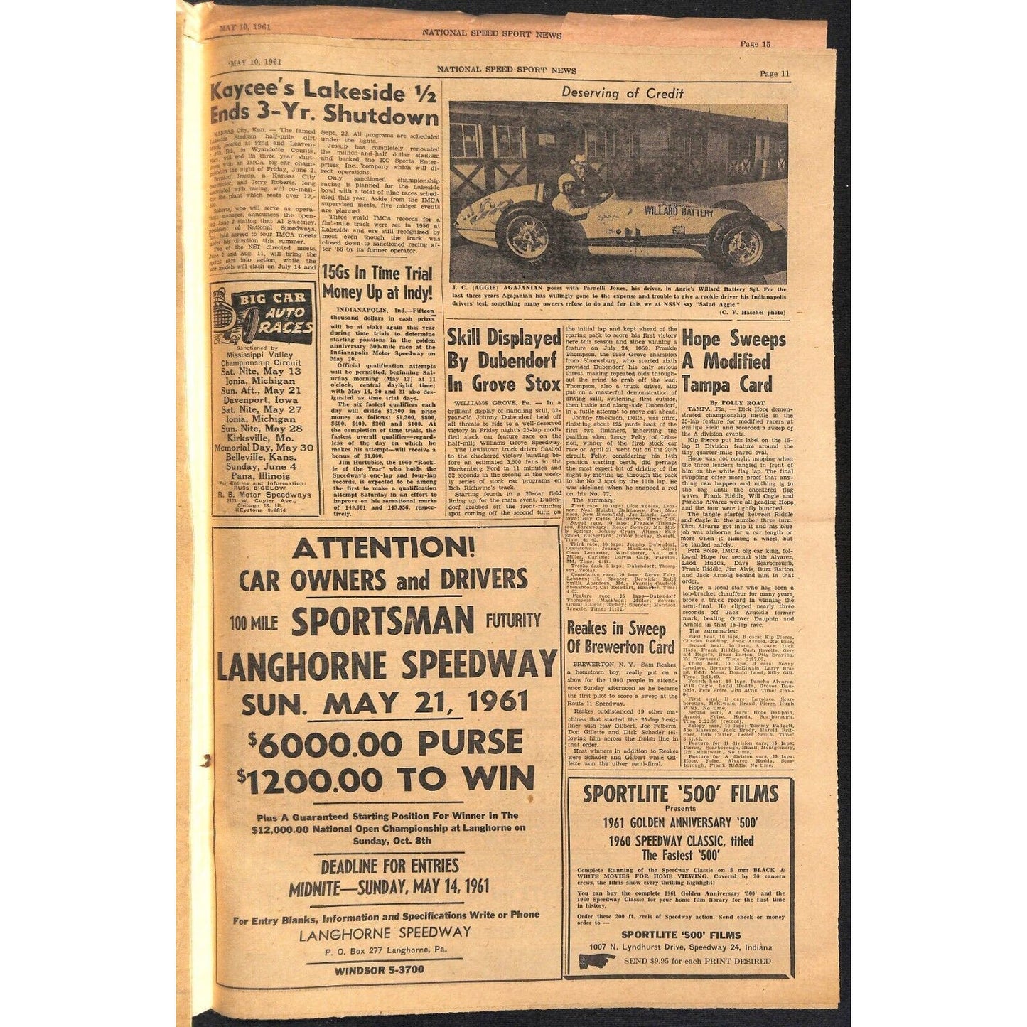 National Speed Sport News 5/10 1961 Lorenzen Beats Turner Rebel Racing 15pp VGC