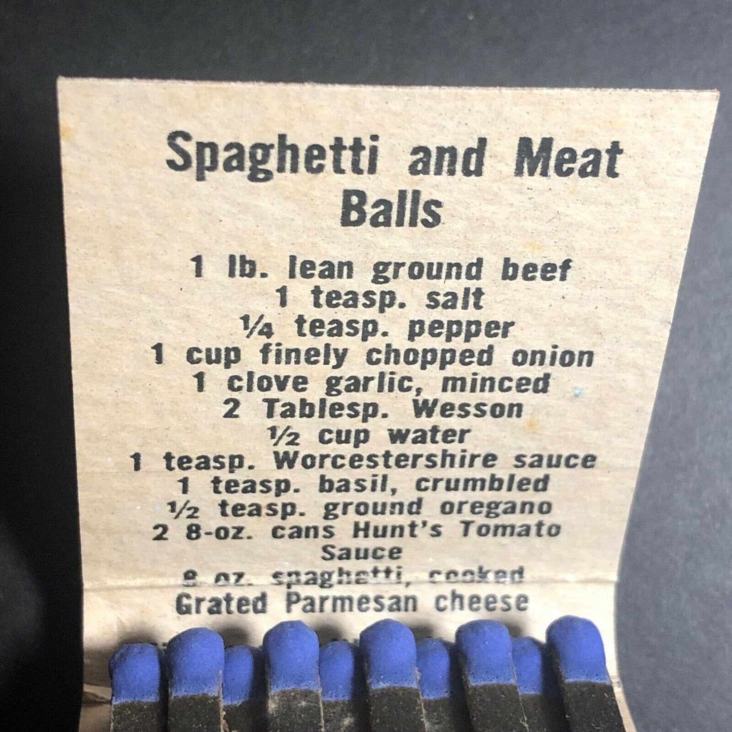 1960's Full Matchbook - Hunt's Tomato Sauce w/ Spaghetti & Meat Sauce Recipe
