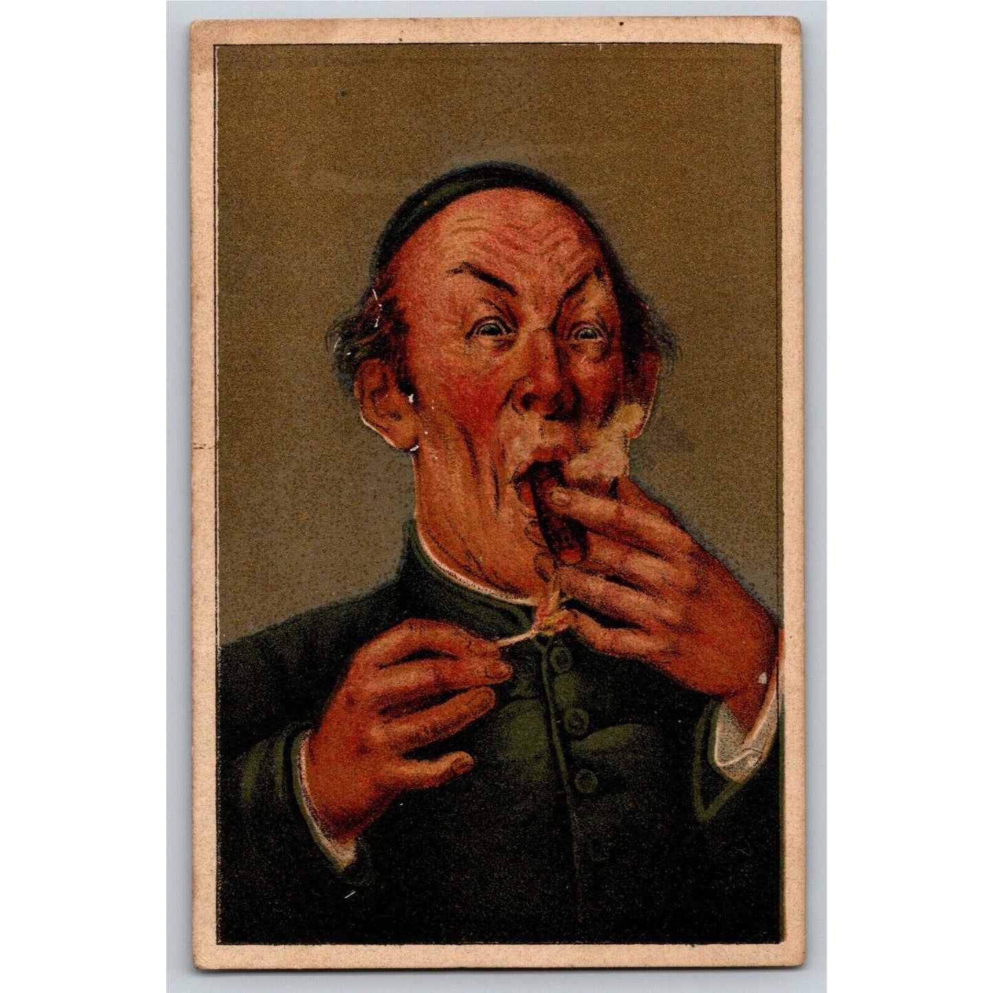 Victorian Trade Card - Atlantic & Pacific Tea - Old Man Lighting Cigar w/ Match