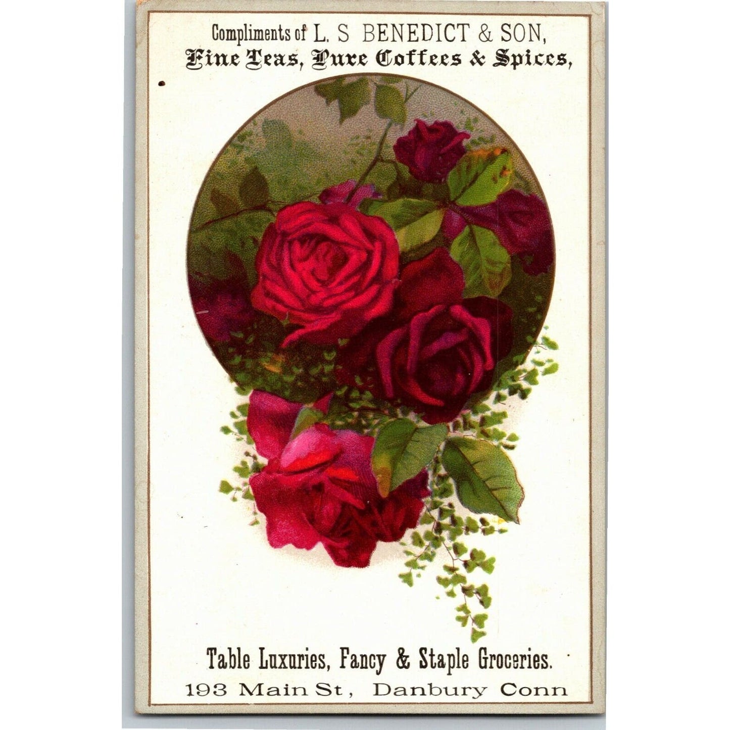 Victorian Trade Card - L.S. Benedict & Son Fine Teas Spices Coffees Danbury, CT