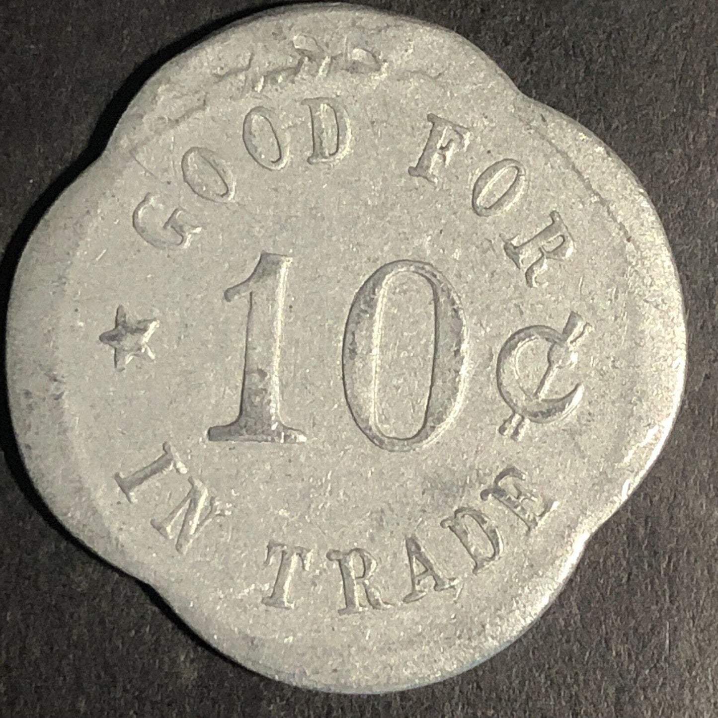 Joy's Corner Cle Elum Washington Scalloped Aluminum G/F 10c Trade Token 28mm