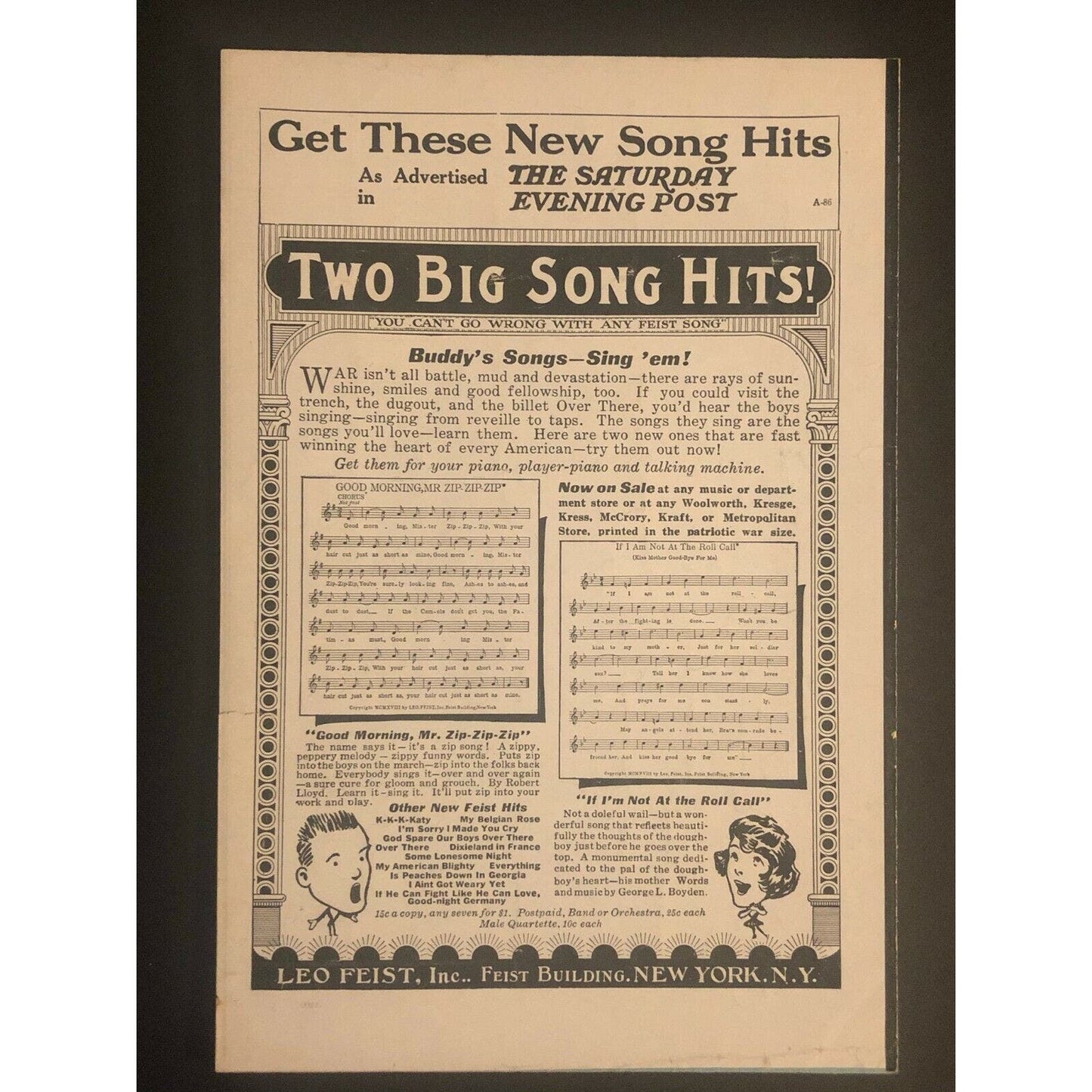 Scarce Vintage 1918 Sheet Music "Some Lonesome Night"