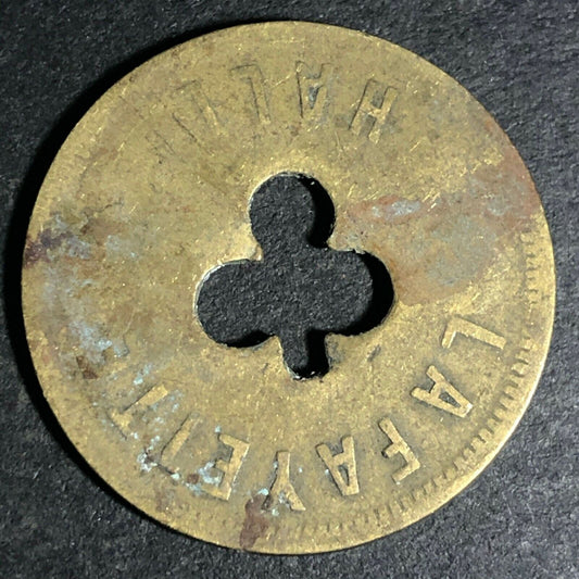 24.5mm Brass Lafayette Hall (Saloon Sacramento, CA) Token Clover Shamrock (#37)
