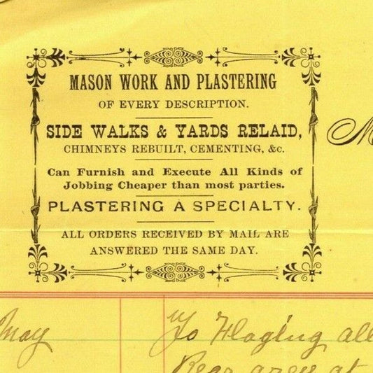 1888 Mallon Brothers Masons Letterhead Billhead 45 Grand St & W 51st St NYC