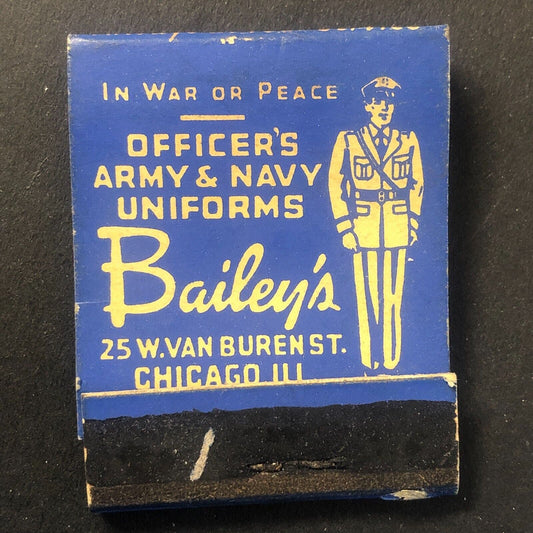 Bailey's Army Navy Uniforms WWI Era Vintage Full Matchbook c1940's Scarce
