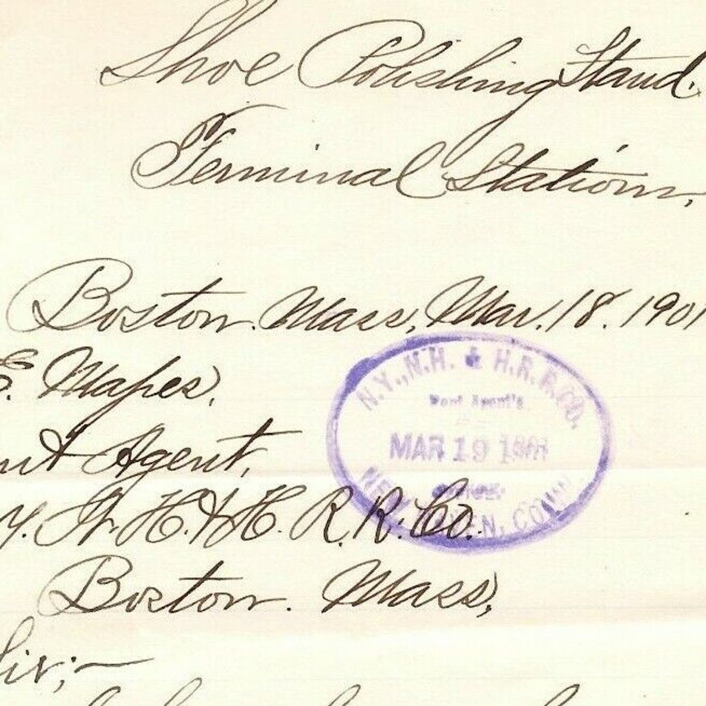 1901 Shoe Polishing Stand $6,500 Letter To NY NH & Hartford Railroad Rent Agent