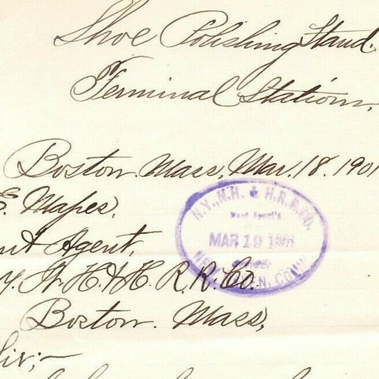 1901 Shoe Polishing Stand $6,500 Letter To NY NH & Hartford Railroad Rent Agent