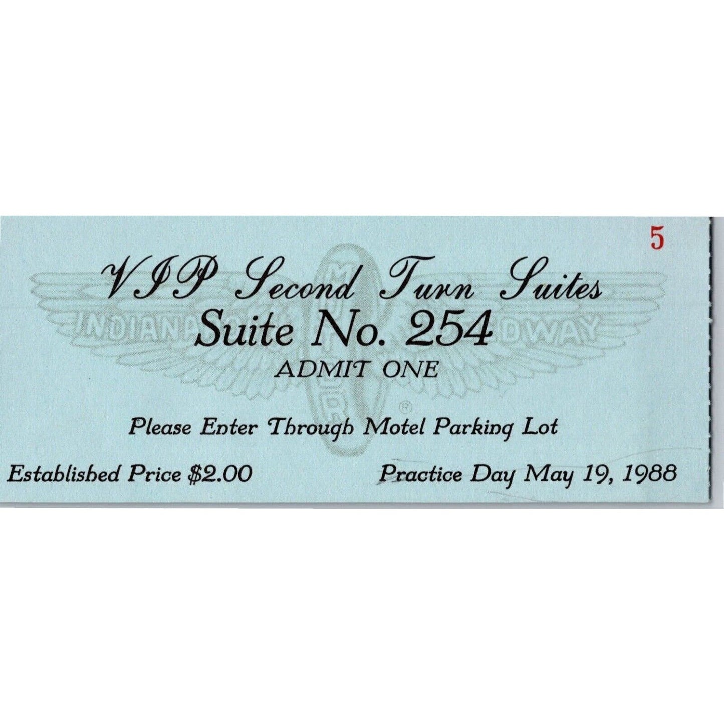 1988 Indy 500 VIP 2nd Turn Suites Practice Day Ticket Stub Indianapolis IMS #5