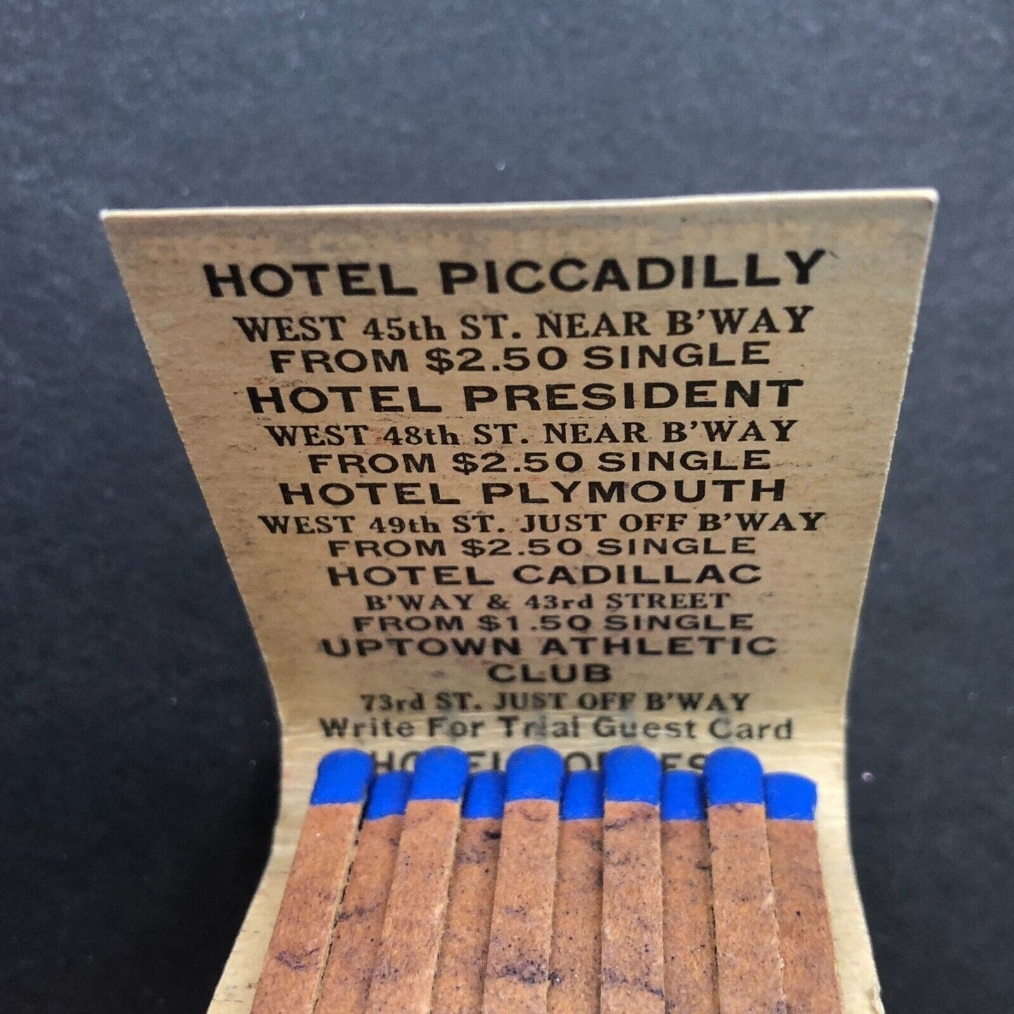 Dreier Hotels Times Square New York Full Matchbook c1940's VGC Scarce