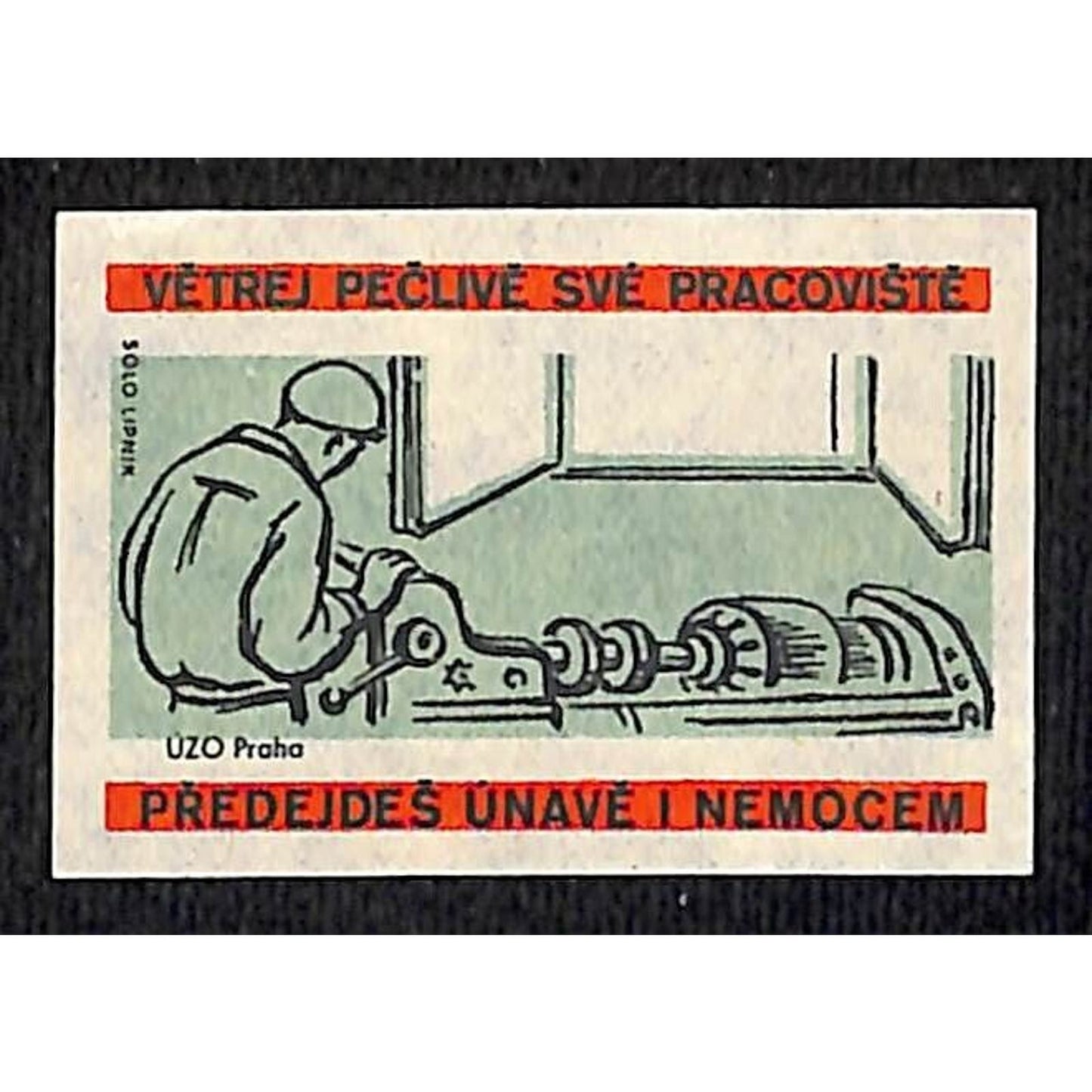 Vintage Czech–Slovak Matchbox Label - Ventilate Your Workplace Carefully c1960