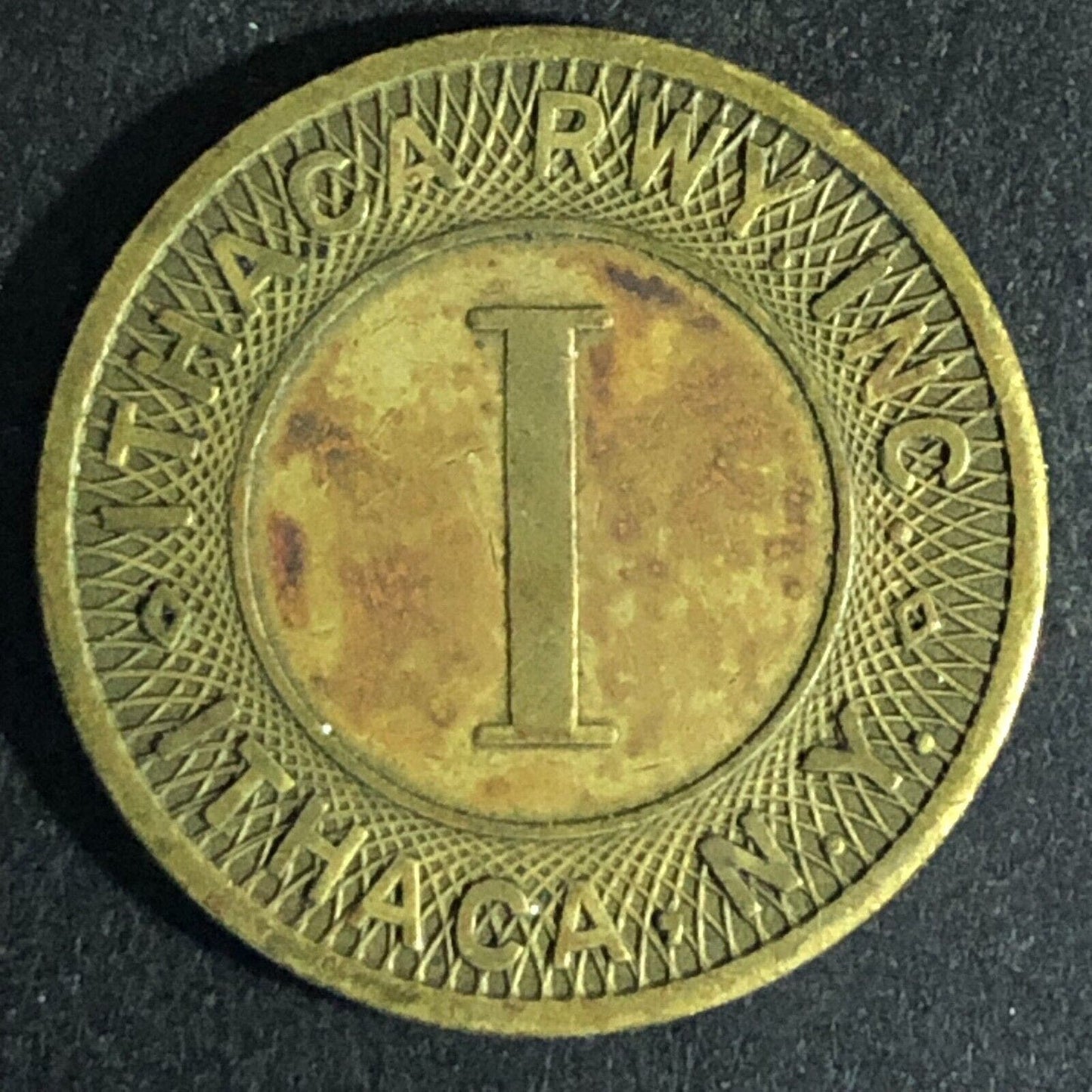 Ithaca Rwy. Inc. NY Brass "I" Transit Token c1957 23mm Scarce