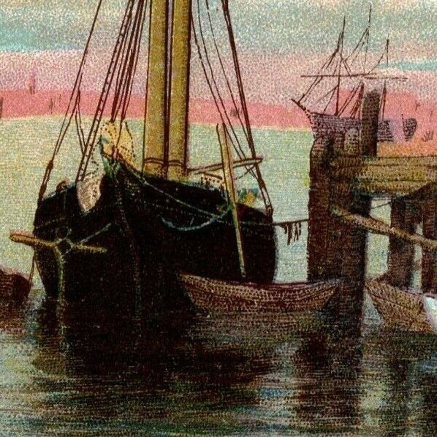 Victorian Trade Card - Union Pacific Tea Co. - Small Sailboat at Dock - Coffee