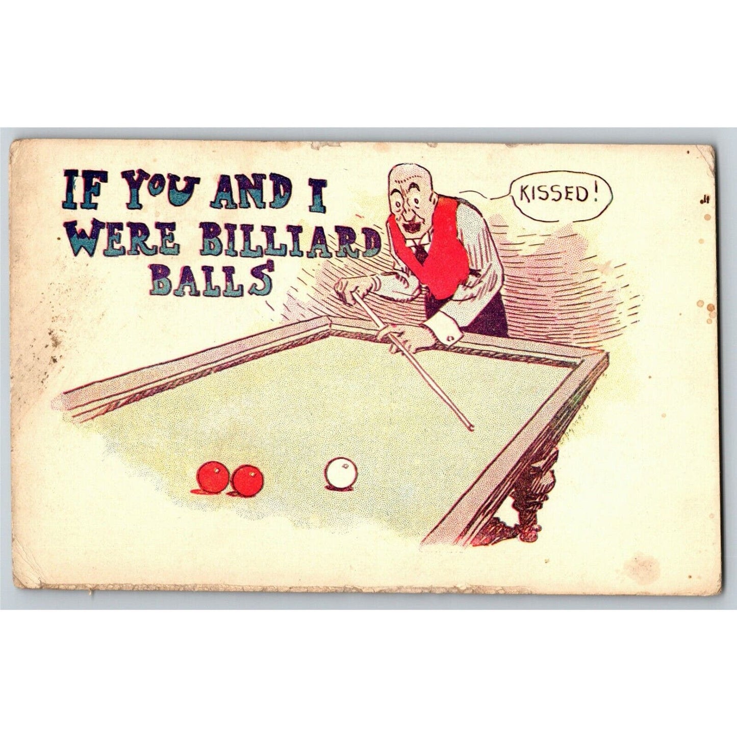 "If You and I Were Billiard Balls" c1905 Undivided Comic Humor Postcard