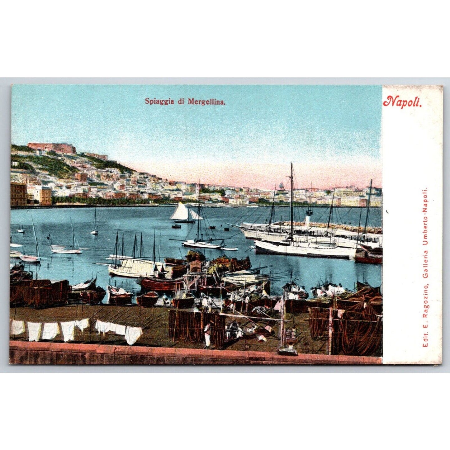 Italian Postcard Naples Mergellina Beach Docks Boats c1901-1907 NP VGC