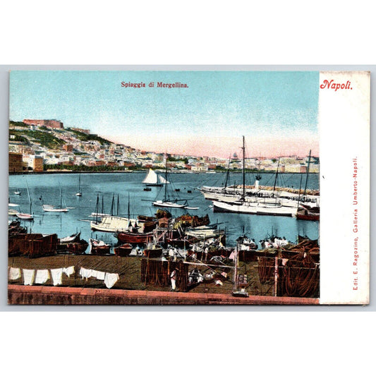 Italian Postcard Naples Mergellina Beach Docks Boats c1901-1907 NP VGC