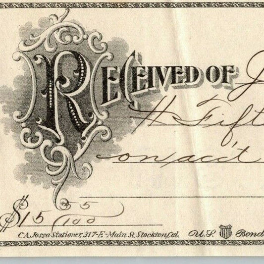 1908 Rcvd Receipt From Hobbs Parsons (Produce) to J. A. Folger (Coffee) Stockton