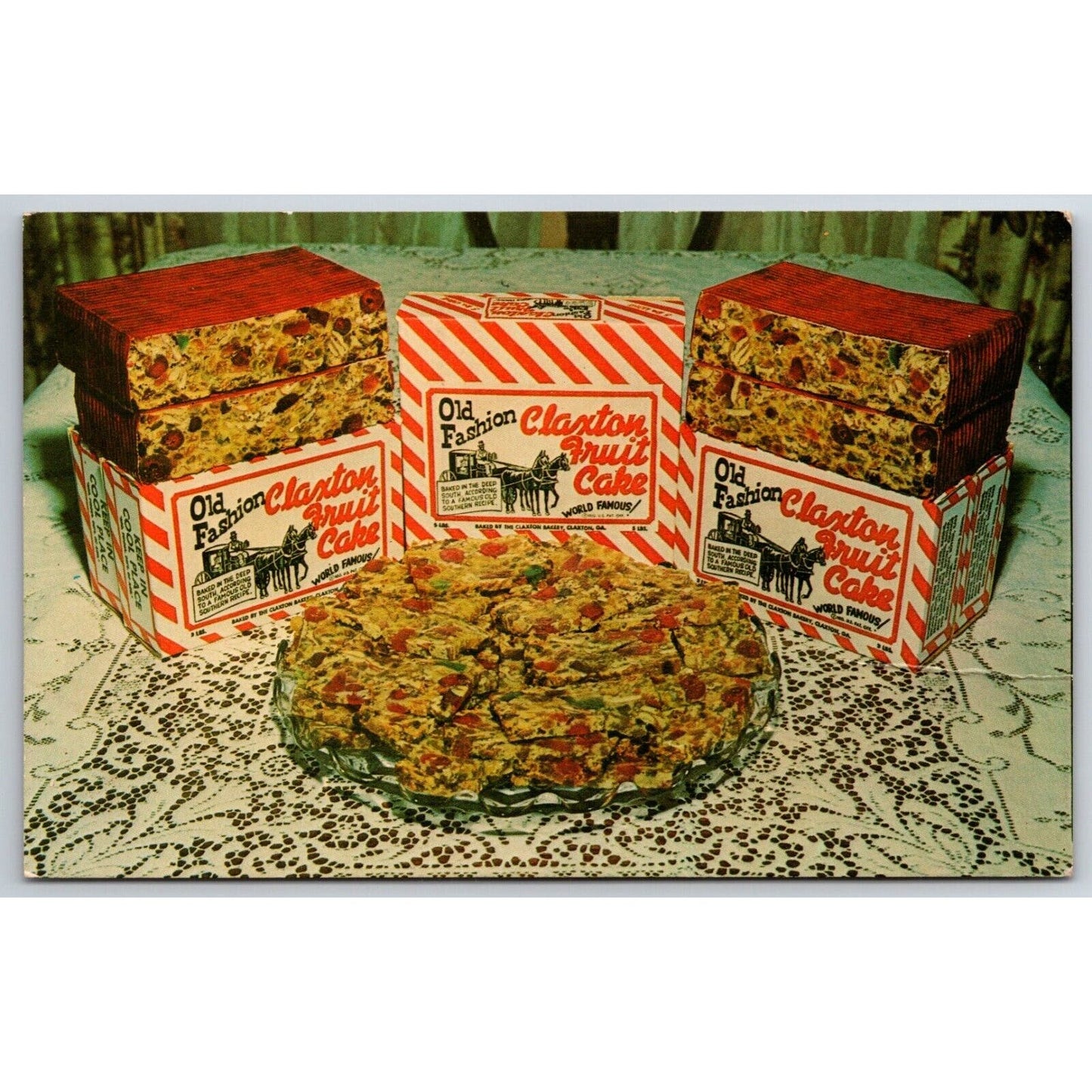 Old Fashioned Claxton Fruit Cake Adv Postcard c1964 w/ World's Fair Mention VGC