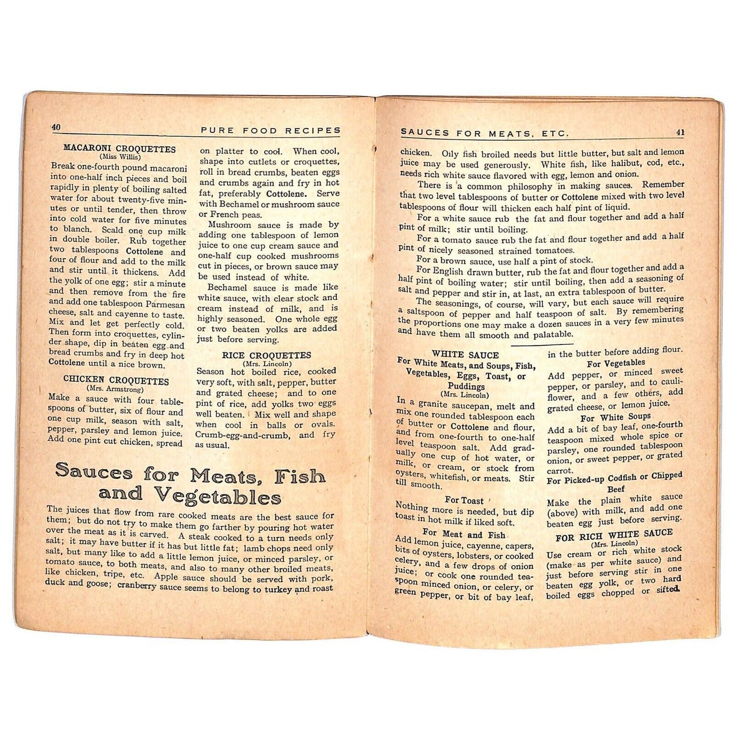 1910 "Home Helps A Pure Food Cook Book" Cottolene Cottonseed Oil 80pp Scarce