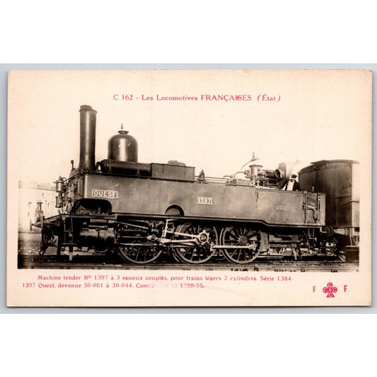 French Railroad RPPC* Postcard Machine Tender 1397" C 162 c1910 F. Fleury