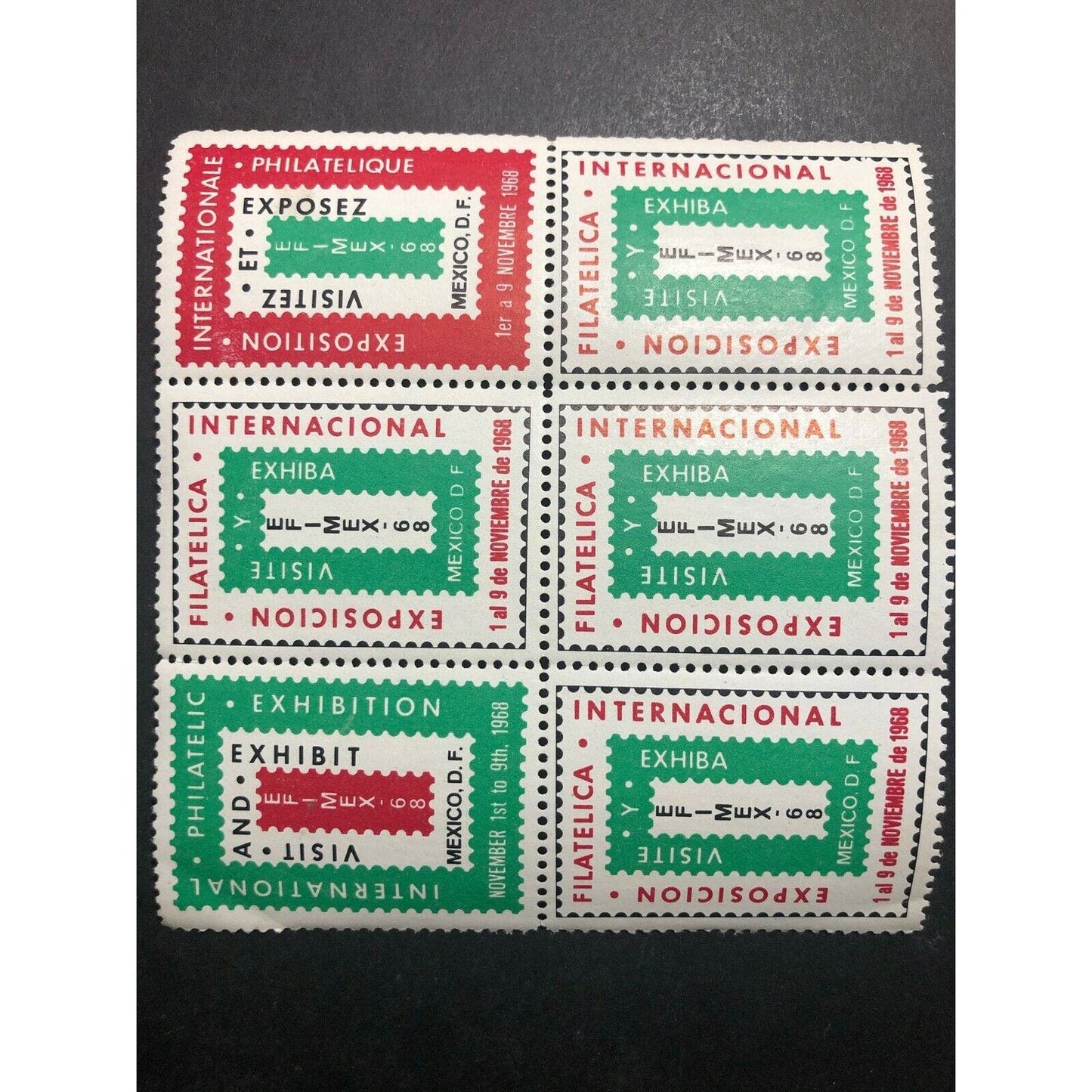 25 Vintage Advertising Stamps w/ Gum Adh 1968 Intl Philatelic Exhibition Mexico
