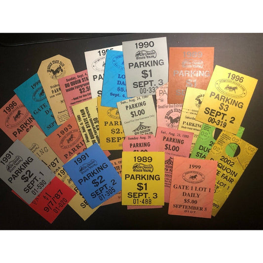 Du Quoin State Fair Parking Passes Group of 27 Range 1980 thru 2002 mostly 90's