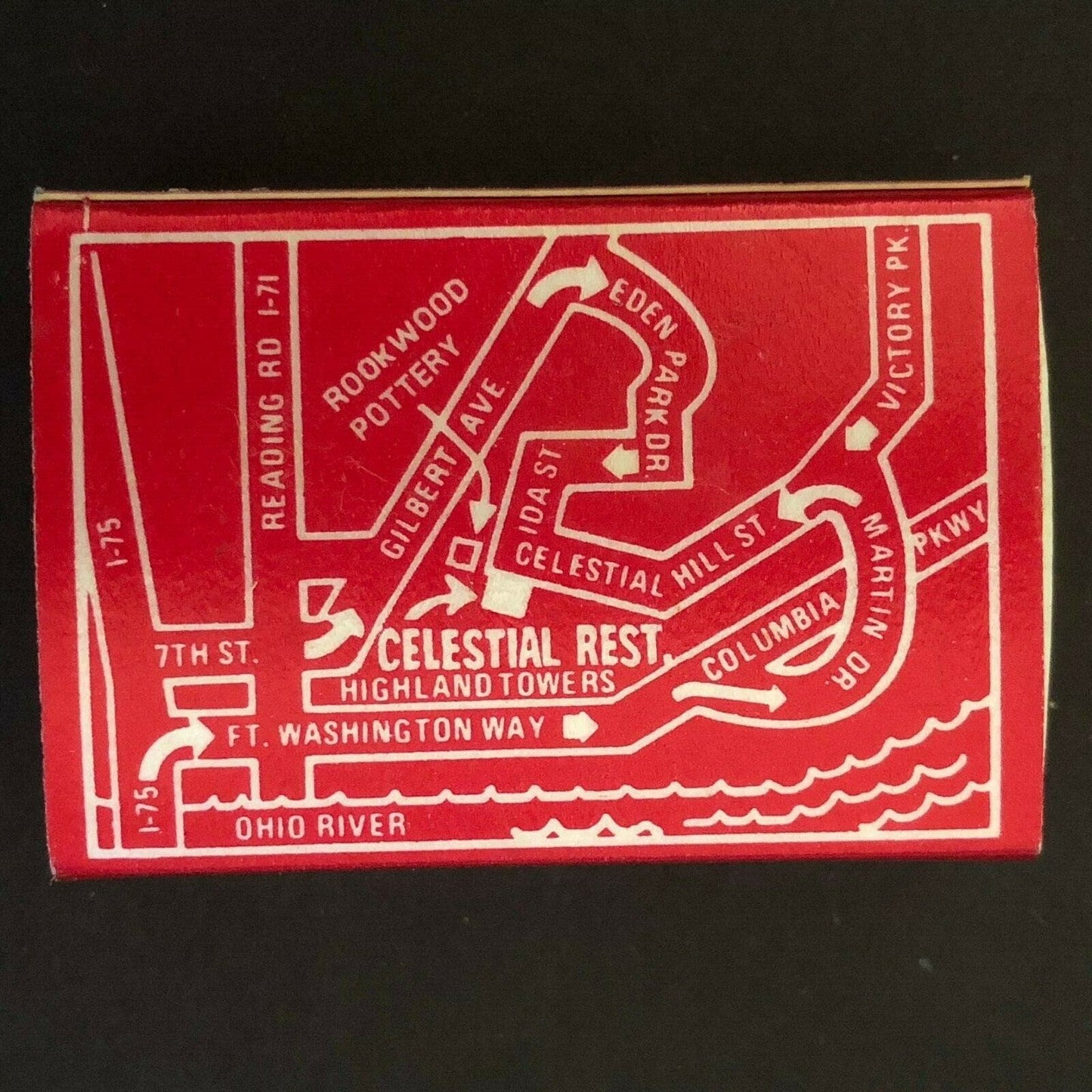 c1970's-80's Wooden Matchbox Matchbook "Celestial Restaurant - Atop Mt. Adams"