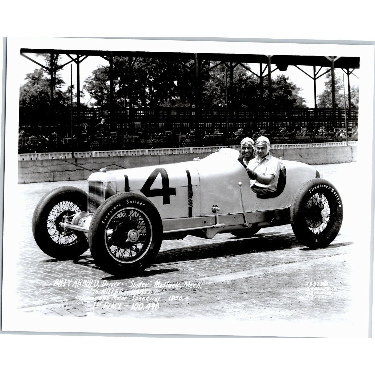Billy Arnold Indy 500 Winner 1930 - 8 x 10 Glossy B&W Photograph VGC Stamped